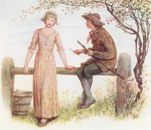 Dois a um estilo (litografia a cores) de Kate (after) Greenaway