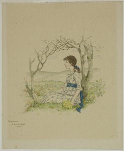 Garota Sentada com Prímulas de Kate Greenaway