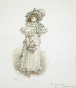 Estudo de uma menina pequena completamente vestida de Kate Greenaway