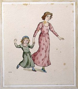 Duas Meninas em Vestidos de Festa (aguarela sobre papel) de Kate Greenaway