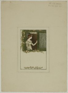 Mulher à janela de treliça de Kate Greenaway