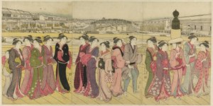 Atravessando a Ponte Nihonbashi de Katsukawa Shuncho