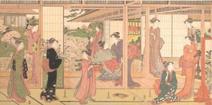 Abertura da mansão em um Jardim, ca. 1786. de Katsukawa Shuncho