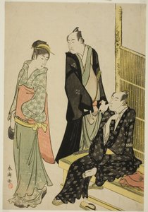 Os atores Onoe Matsusuke I e Ichikawa Omezo I em uma casa de chá de Katsukawa Shuncho