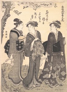 Duas mulheres acompanhadas por uma empregada, 1780-1795. de Katsukawa Shuncho