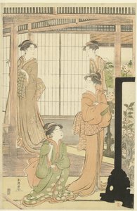Preparativos para a festa da boneca de Katsukawa Shuncho