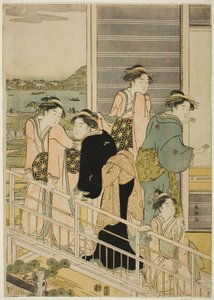 Mulheres na varanda de uma casa de chá Yoshiwara de Katsukawa Shuncho