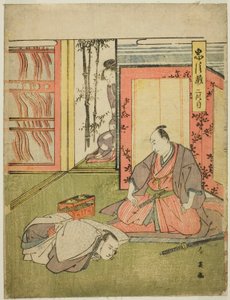 Segundo ato: Os aposentos de Momonoi Wakasanosuke da peça Chushingura (Tesouro dos Quarenta e Sete Leais Retentores) de Katsukawa Shun