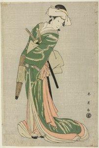 O ator Nakamura Noshio II como Tonase em "Modelo para Caligrafia Kana: Tesouro dos 47 Leais Retentores" ("Kanadehon chûshingura") de Katsukawa Shun