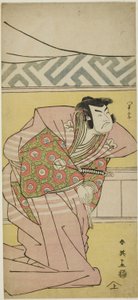 O ator Sawamura Sôjûrô III como Oda Kazusanosuke Harunaga em "Muromacho Chronicle in Kana Script" ("Kanagaki Muromachi bundan") de Katsukawa Shun