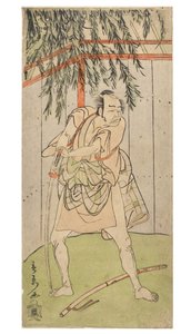 Ator em personagem (masculino) apoiado em espada desembainhada com bainha no chão, c.1768-1770 (xilogravura sobre papel)