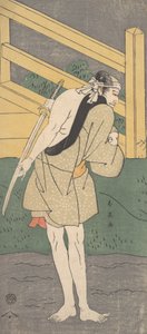Arashi Ryuzo como um homem vestido apenas com um traje azul pálido, ca. 1796.