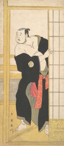 Asao Tamesaburo como um homem robusto com um quimono verde, ca. 1795.