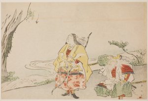 A Imperatriz Jingu (à esquerda) e o seu Ministro Takenouchi no Sukune (à direita) de Katsukawa Shun