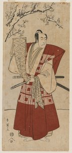 Ichikawa Monnosuke II como um senhor segurando uma bandeira, 1791.