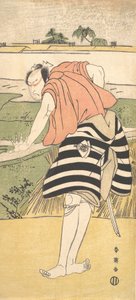 Onoe Matsusuke como um homem de pé em um caminho através de campos de arroz, ca. 1797. de Katsukawa Shun