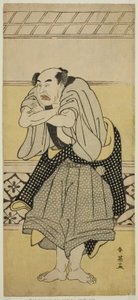 O ator Asao Tamejuro I como Gotobei bêbado na peça Yoshitsune Koshigoe Jo, representada no Teatro Ichimura no nono mês de 1790 de Katsukawa Shun