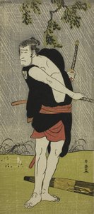 O ator Ichikawa Komazo II como Ono Sadakuro na peça Chuko Ryogoku Ori, apresentado no teatro Nakamura no sétimo mês de 1790, c.1790 de Katsukawa Shunei