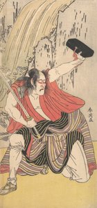 O ator Ichikawa Komazo II como um homem armado com uma espada, 1789. de Katsukawa Shun