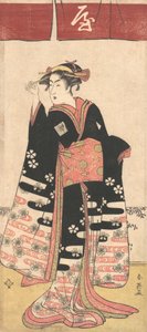 O ator Ichikawa Monosuke II em um papel feminino não identificado, ca. 1789.