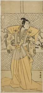 O ator Iwai Hanshiro IV como Soga no Goro Tokimune na peça Koi no Yosuga Kanegaki Soga, representada no Teatro Ichimura no primeiro mês de 1789 de Katsukawa Shun