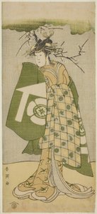 O ator Osagawa Tsuneyo II como Oiso no Tora na peça Gohiiki no Hana Aikyo Soga, representada no Teatro Kawarazaki no primeiro mês de 1794 de Katsukawa Shun