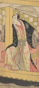 O ator Sawamura Sojuro 3º como homem de pé em um barco de recreio, ca. 1790. de Katsukawa Shun