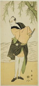 O ator Sawamura Sojuro III como Ume no Yoshihei na peça Suda no Haru Geisha Katagi, representada no Teatro Kiri no primeiro mês de 1796 de Katsukawa Shun