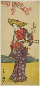 O ator Sawamura Tamagashira como músico ambulante na peça Dai Danna Kanjincho, representada no Teatro Kawarazaki no décimo primeiro mês de 1790 de Katsukawa Shun