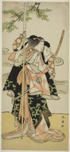 O ator Segawa Kikunojo III como Lady Tomoe (Tomoe Gozen) na peça Yasa Gumbai Miyako no Jindori, representada no Teatro Miyako no décimo primeiro mês, c.1793 (xilogravura a cores; hosoban) de Katsukawa Shun