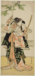 O ator Segawa Kikunojo III como Lady Tomoe (Tomoe Gozen) na peça Yasa Gumbai Miyako no Jindori, representada no Teatro Miyako no décimo primeiro mês de 1793 de Katsukawa Shun