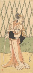 O terceiro Segawa Kikunojo como uma mulher parada em uma estrada, ca. 1788. de Katsukawa Shun
