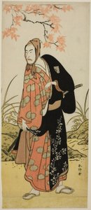 O ator Ichikawa Komazo III como Katanaya Hanshichi na peça Heike Hyobanki, representada no Teatro Nakamura no nono mês de 1789