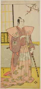 O ator Ichikawa Omezo I como Koyurugi Motomenosuke () na peça Haru no Nishiki Date-zome Soga (), representada no Teatro Nakamura () no primeiro mês de 1790 () de Katsukawa Shunkо̄