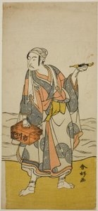 O ator Ichikawa Yaozo II como o barqueiro Jirosaku na peça Oyafune Taiheiki, representada no Teatro Ichimura no décimo primeiro mês de 1775 de Katsukawa Shunkо̄