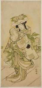 O ator Nakamura Nakazo I numa dança Shak-kyo na peça Aioi Jishi, representada no Teatro Ichimura no quarto mês de 1784 de Katsukawa Shunkо̄