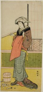 O ator Nakamura Riko I como Moshio () na peça Honda Yayoi Meoto Junrei (), representada no Teatro Ichimura () no sétimo mês de 1778 ()