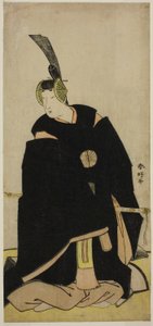 O ator Nakamura Tomijuro I como Taira no Masakado disfarçado de Otomo no Kuronushi () ou Sugawara Micihizane () na peça Shida Yuzuriha Horai Soga () ou Sugawara Denju Tenarai Kagami (), representada no Teatro Morita () no primeiro ou quinto mês de Katsukawa Shunkо̄