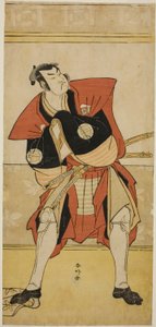 O ator Sakata Hangoro III como Omi no Kotoda na peça Haru no Nishiki Date-zome Soga, representada no Teatro Nakamura no segundo mês de 1790 de Katsukawa Shunkо̄