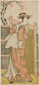O ator Sawamura Sojuro III como o espírito da cortesã Takao na peça Takao Daimyojin Momiji no Tamagaki, representada no Teatro Nakamura no sétimo mês de 1787 de Katsukawa Shunkо̄