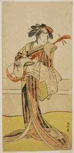O ator Yamashita Mangiku I como Osan na peça Kitekaeru Nishiki no Wakayaka, representada no Teatro Nakamura no décimo primeiro mês de 1780 de Katsukawa Shunkо̄