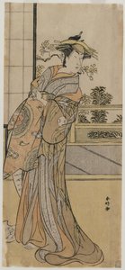 Arashi Murajiro como uma cortesã segurando uma carta, final da década de 1780. de Katsukawa Shunko
