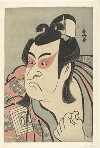 Retrato do busto do ator Ichikawa Monnosuke II no papel de Soga no Goro. de Katsukawa Shunko