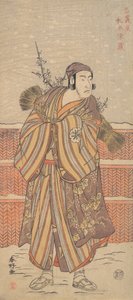 Matsumoto Sumezo como um homem em traje de inverno em pé na neve, ca. 1785-90. de Katsukawa Shunko