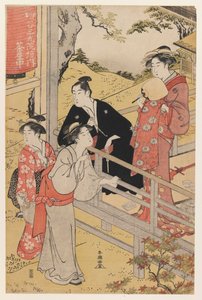Casa de chá no templo de Sankoin, Yotsuya (impressão do woodblock da cor)