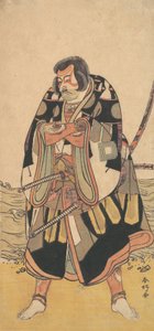 O ator Ichikawa Danjuro V como um guerreiro perto da beira-mar, ca. 1790. de Katsukawa Shunko