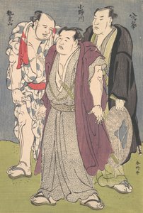 Três lutadores de sumô: Onogawa, Seimiyama e Yatsugamine, ca. década de 1790.