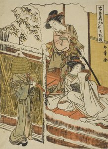Acto Nove: Casa de Yuranosuke em Yamashina da peça Chushingura (Tesouro dos Retentores Leais), c.1779-80 (impressão a cores de bloco de madeira; chuban) de Katsukawa Shunsho