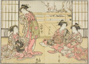 Cortesãs do Kadotamaya, do livro "Espelho de Belas Mulheres dos Bairros do Prazer (Seiro bijin awase sugata kagami)", vol. 1 de Katsukawa Shunsho