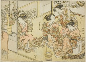 Cortesãs do Matsuneya, do livro "Espelho de Belas Mulheres dos Bairros do Prazer (Seiro bijin awase sugata kagami)", vol. 1 de Katsukawa Shunsho